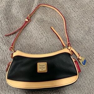Dooney & Bourke Navy Shoulder Bag with Tan Trim and Red Strap Accents
